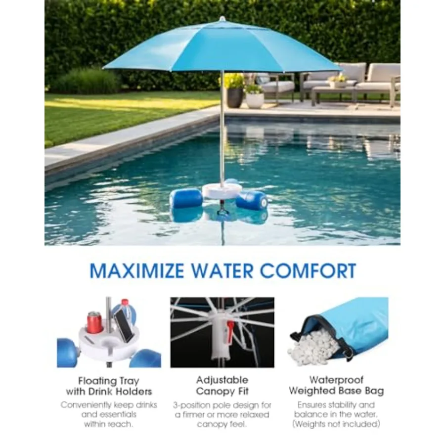 Floating Pool Umbrella 6.6ft for swimming pools lakes beaches outdoor leisure UV-resistant polyester canopy in navy blue with 3
