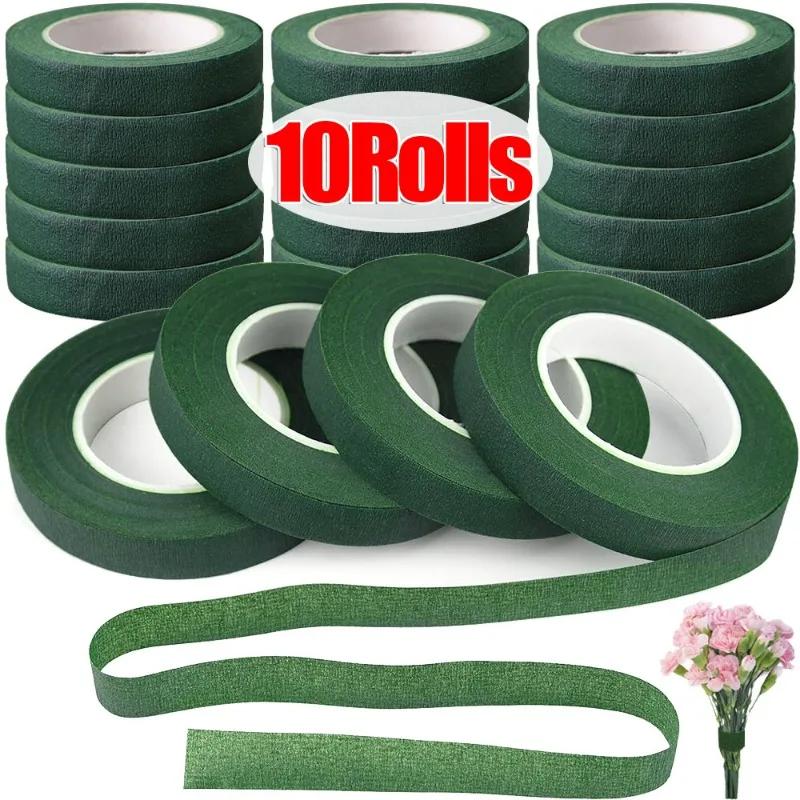 1-10rolls Bouquet Floral Stem Tapes Green Self-Adhesive Tapes Florist Flower Wrapping Tape Wedding Party DIY Decoration Supplies