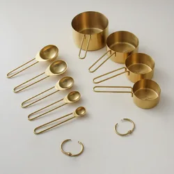 9pcs Heavy Duty Stainless Steel Measuring Cups and Spoons Sets for Baking Cooking Gold Rose Gold and Silver Kitchen Accessories