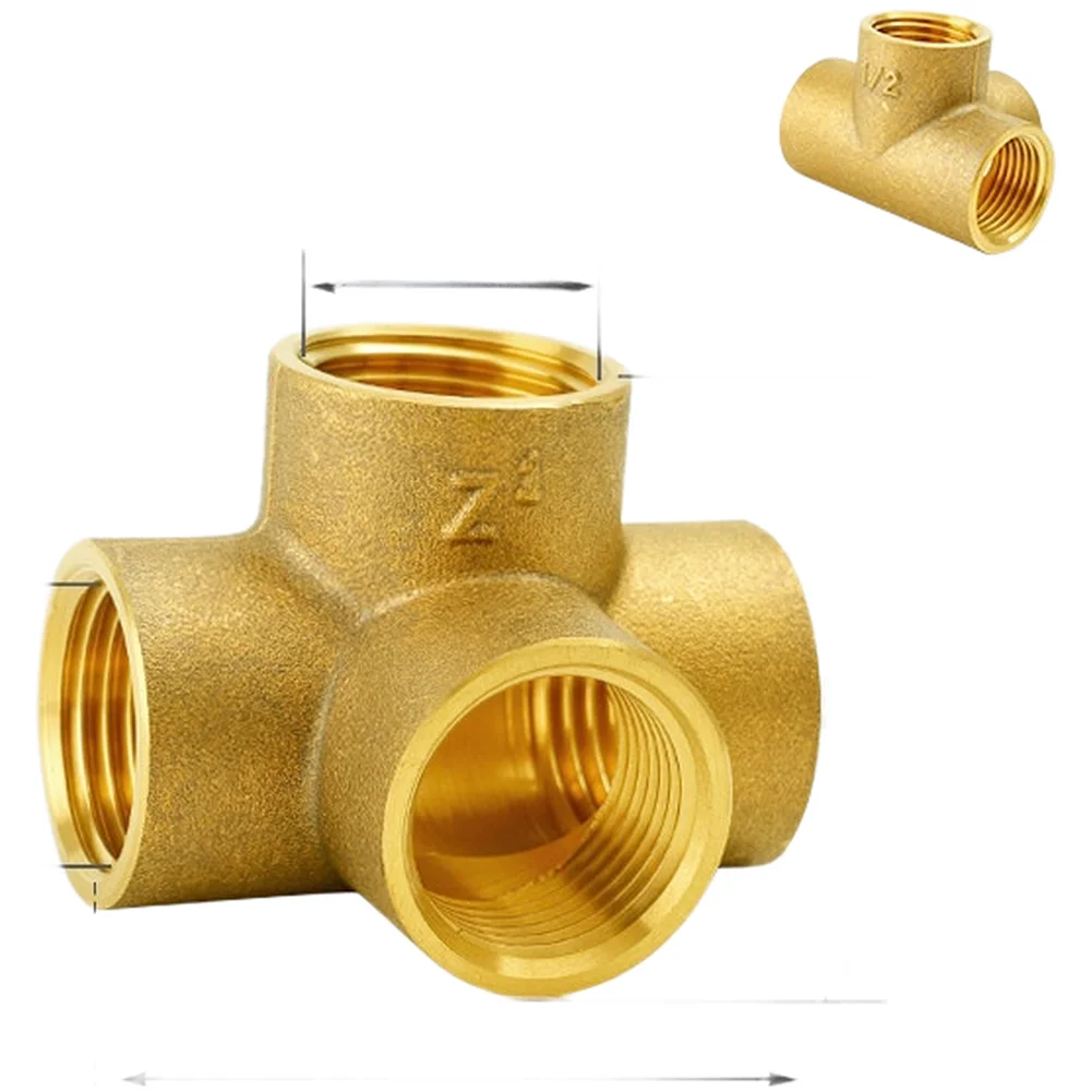 Brass Four Way Pipe Fitting For Cross Threaded Connector For Water Gas Valve Heating Cooling Parts Home Improvement Accessories