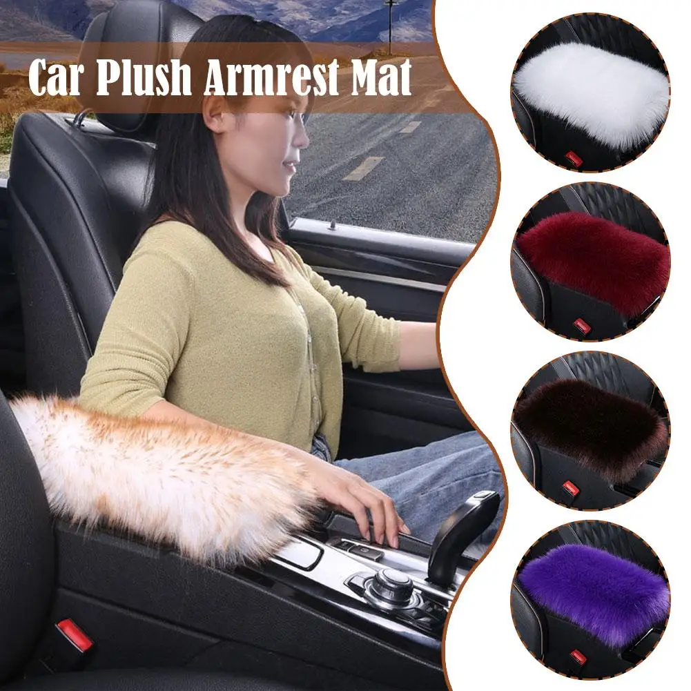 Pure Long Wool Sheepskin Car Armrest Box Mat Winter Real Armrest Cushion Sheepskin Center Fur Raised Cover Console Mat Armr O4r6