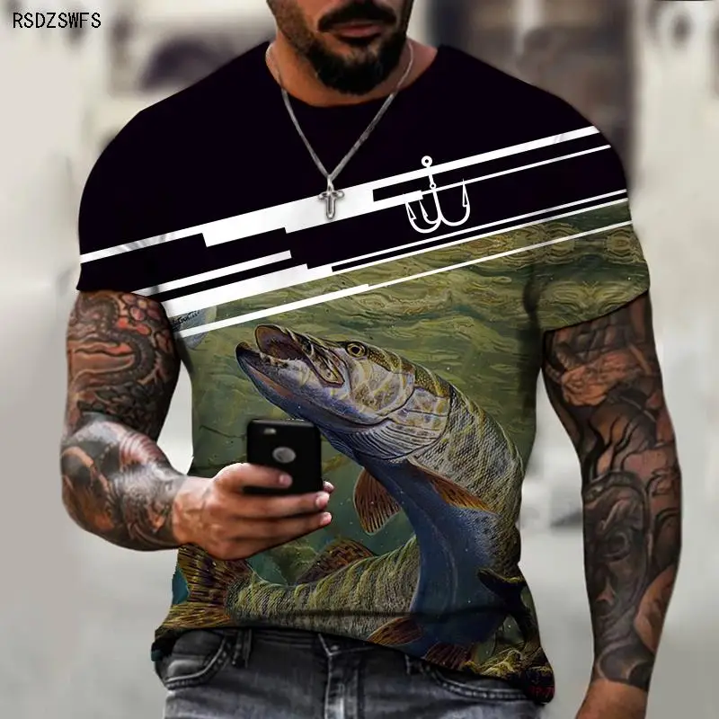 Men\'s Shirt Wild Fishing Fishing Outdoor Passion 3D Printing Printing Trendy Brand Round Neck T-shirt Casual Style Oversize 5XL