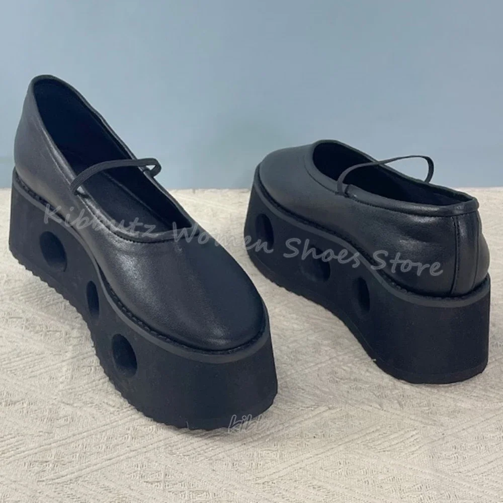 Mule Thick Bottom Pump Platform Luxury Leather Solid Color Round Toe Ankle Strap Slip-On Fashion Concise Elegant Sexy Shoes New