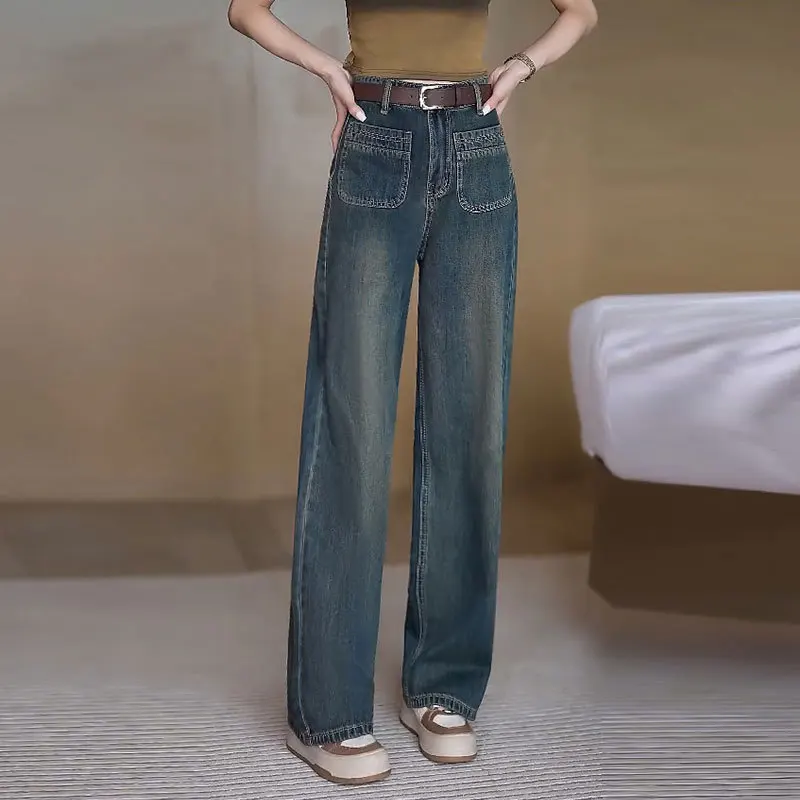 

New Vintage High Waisted Loose Fit Slimming Straight-Leg Jeans for Women Trendy Long Trousers A Retro Flair Slimming European