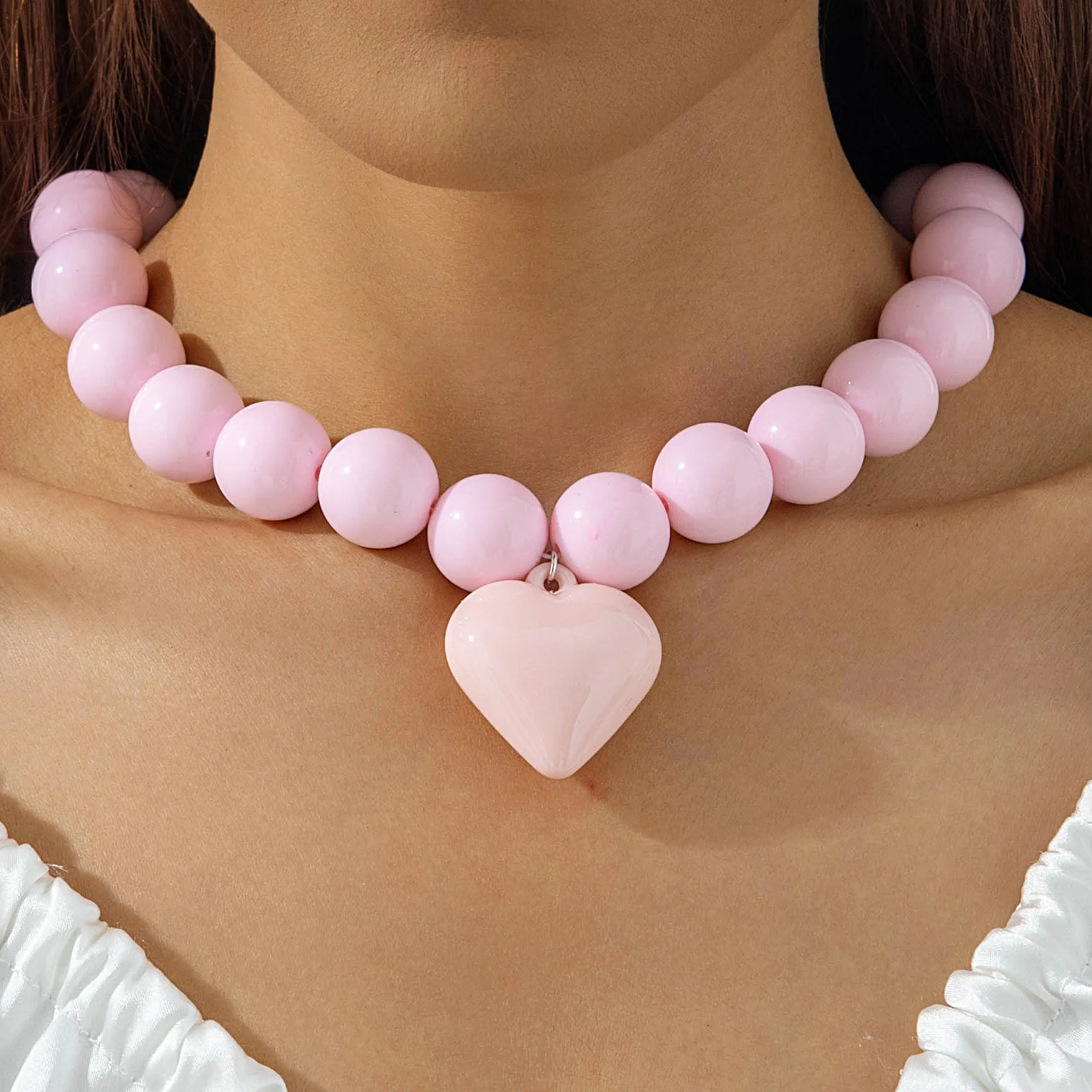 DIEZI Exaggerated Big Heart Beads Choker Necklace For Women Girls Party Candy Color Fashion Statement Chain Necklace Jewelry