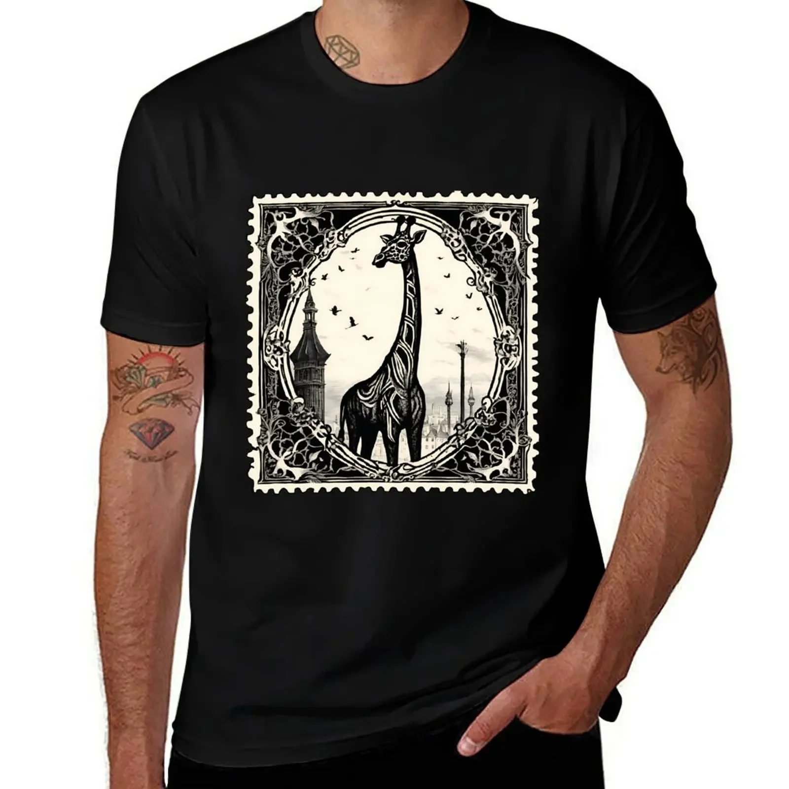 Golden Age Giraffe: Retro Stamp Masterpiece T-Shirt graphic t shirts cheap stuff mens clothing