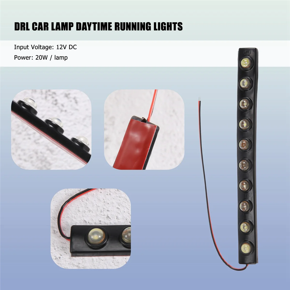 주간 주행등, 자동 DRL LED 주행등, 10 COB LED 자동차 전구, 200LM DC 12V (백색등), 2X20W