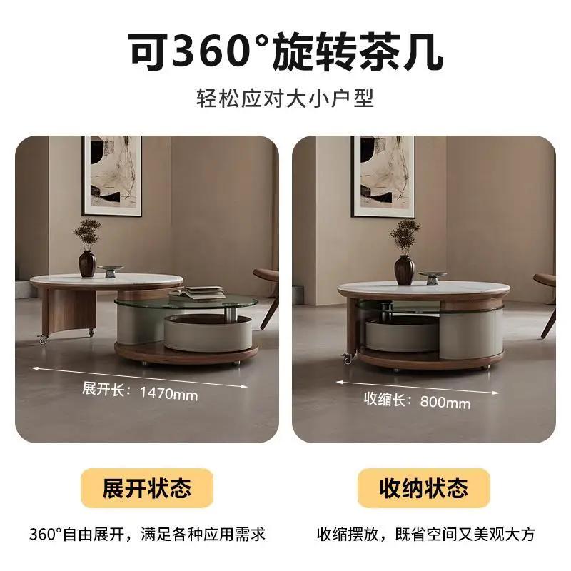 Meja kopi berputar multifungsi bulat batu mikrokristalin