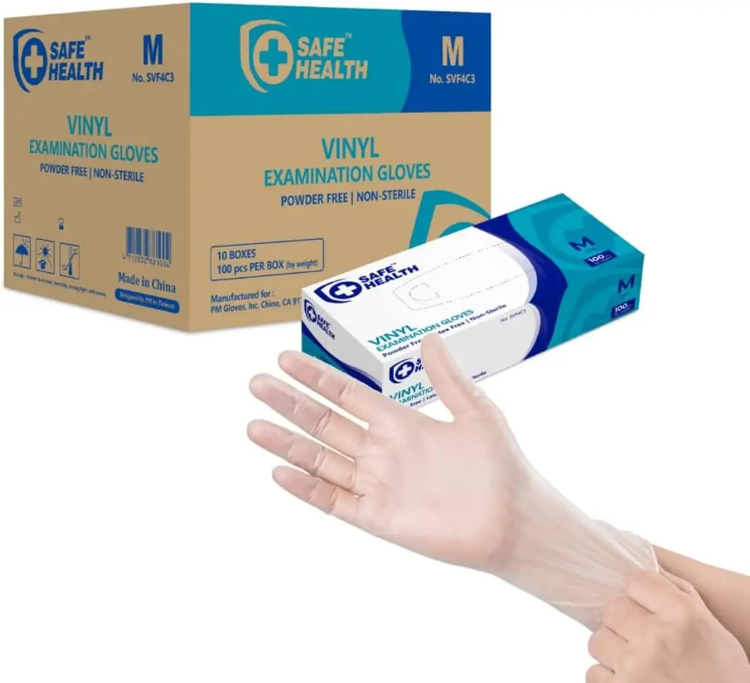 Disposable Medical Exam Gloves, Latex-Free & Powder-Free, Clear Vinyl, 3.5 Mil Thickness for Safe Health Use