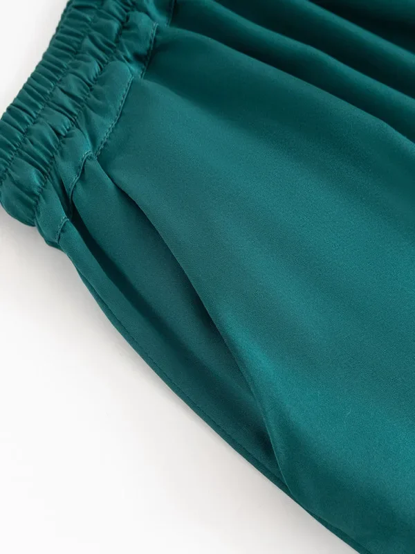 2025 Women's Early Autumn New Blue Green 93% Natural Mulberry Silk Elastic Double Qiao Satin Casual Versatile Straight Leg Pants