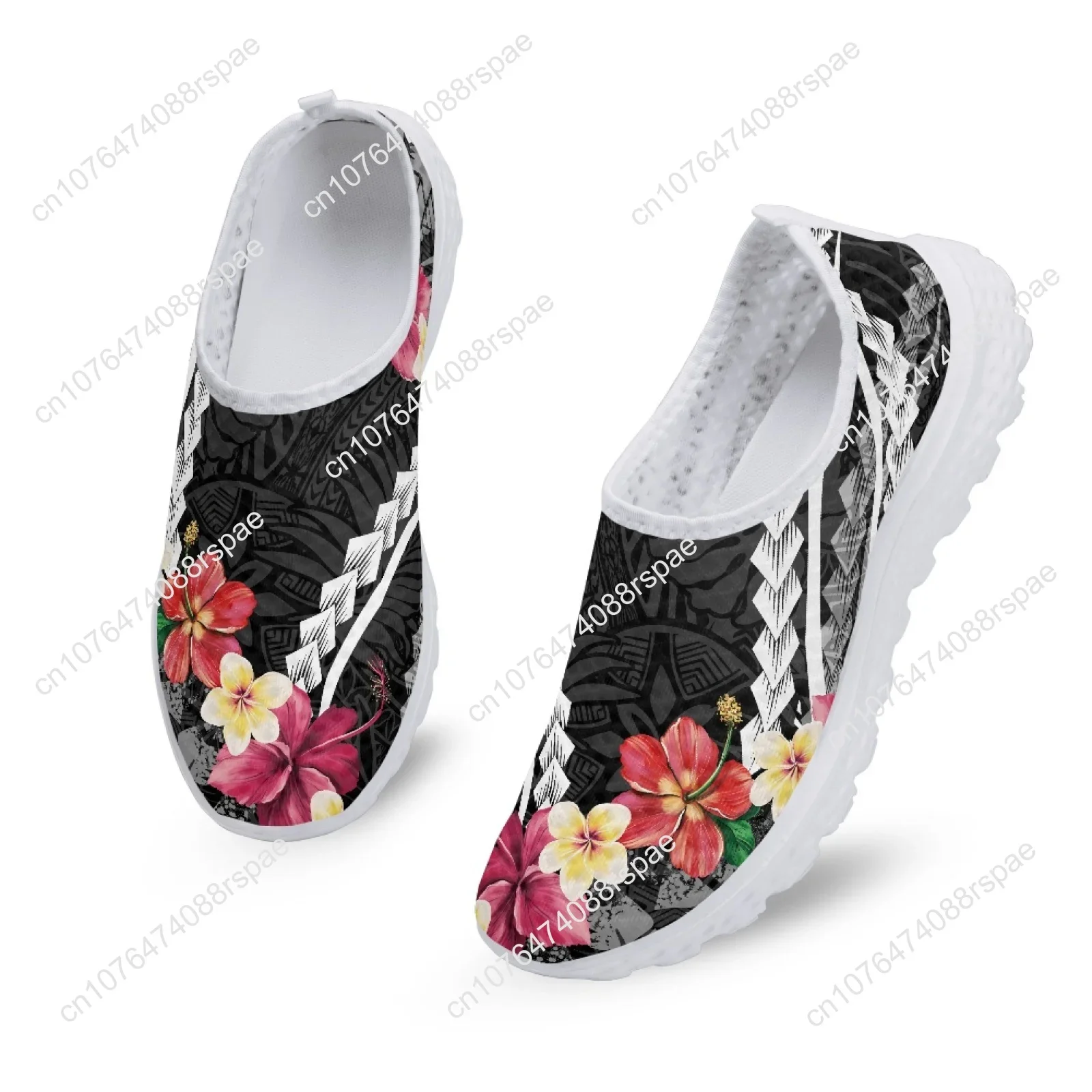 Tênis de corrida de malha leve respirável, tênis antiderrapante casual, estampas de tatuagem totem havaianas, tribal polinésia