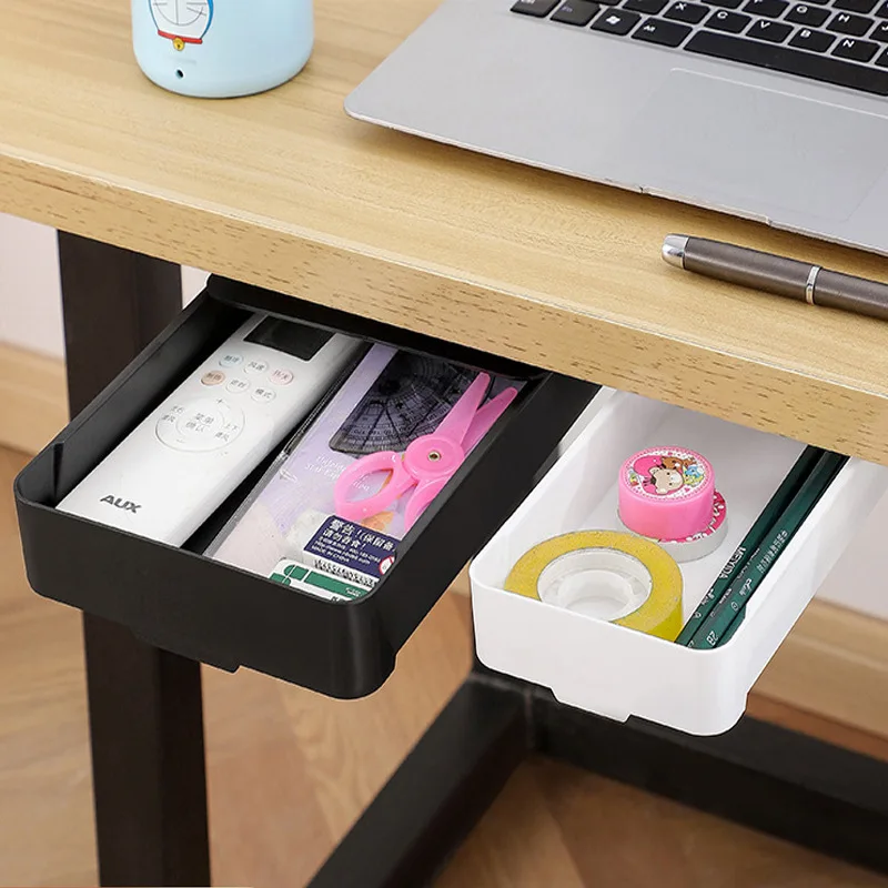 Self Stick Pencil Tray Under Desk Drawer Storage Box Hidden Stationery Organizer Stand For Pens Office Home Storage Organizer