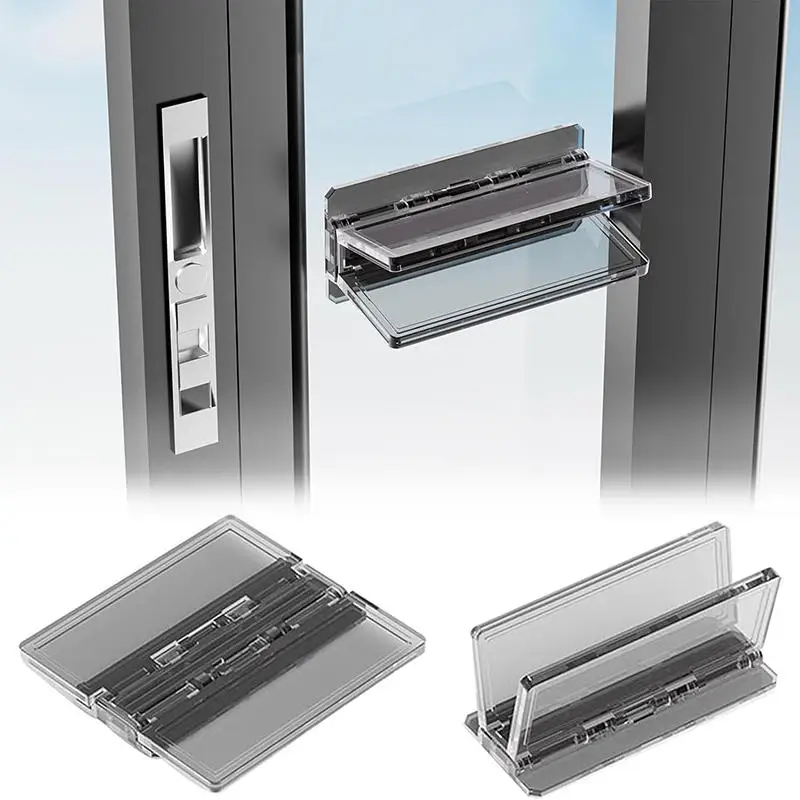 Cerradura de límite de ventana corredera, cerraduras de seguridad transparentes sin perforaciones pegadas para puerta y ventana, hebilla, protección de seguridad para bebés
