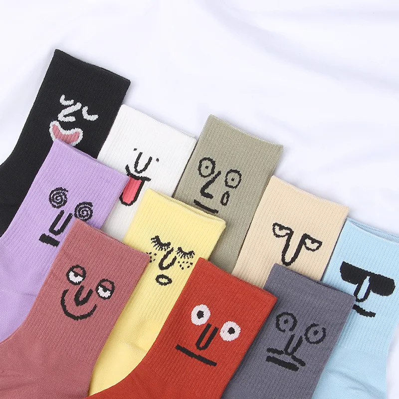 Kawaii Socks Unisex Surprise Mid Women Socks Male Colorful Funny Socks Men Korea Funky Harajuku Funny Face Socks For Girls Mens