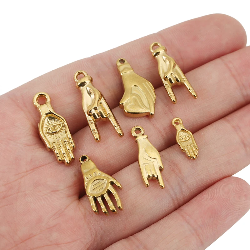 5pcs Stainless Steel Palm Eyes Hand Heart Charms Gold Plating for Women Bracelet Necklace Pendant DIY Jewelry Gift Supplies view 6