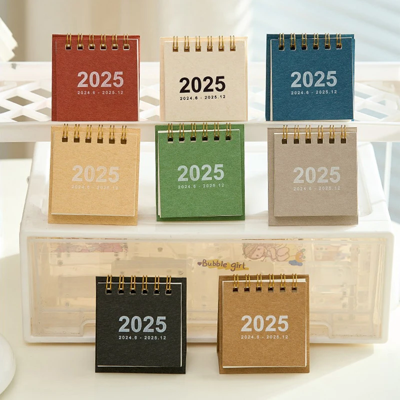 ปฏิทินตั้งโต๊ะ2025หนังสือปฏิทินแบบเกลียวขนาดเล็กน่ารักๆสำหรับทำรายการประจำวันรายเดือนรายปีการจัดการเวลาของตกแต่งโต๊ะ