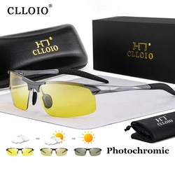 CLLOIO Rimless Aluminium Photochromic Day Night Vision Anti-Glare Glasses Men Polarized Sunglasses Driving Travel Fishing Goggle