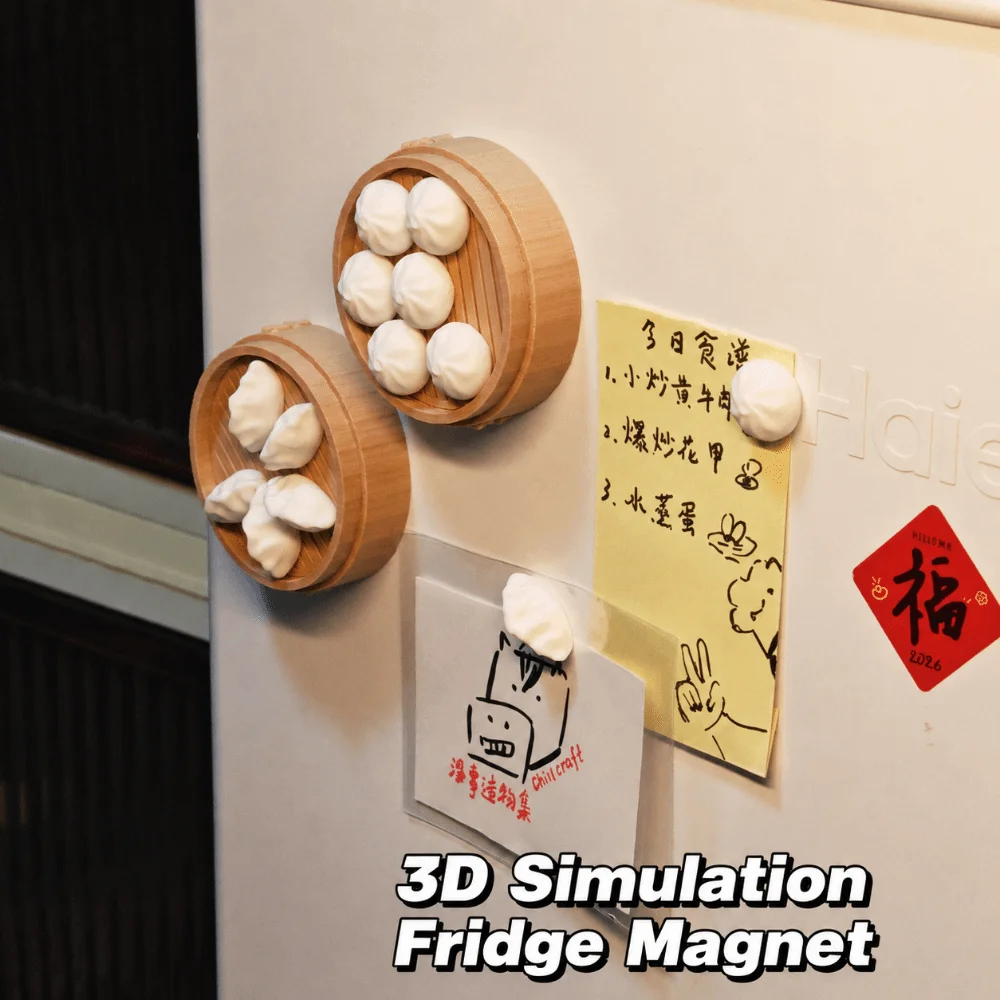 Creative Simulation Steamed Buns/Dumplings Fridge Magnet 3D with Steamer Refrigerator Magnet Fridge Decorative Home Kitchen
