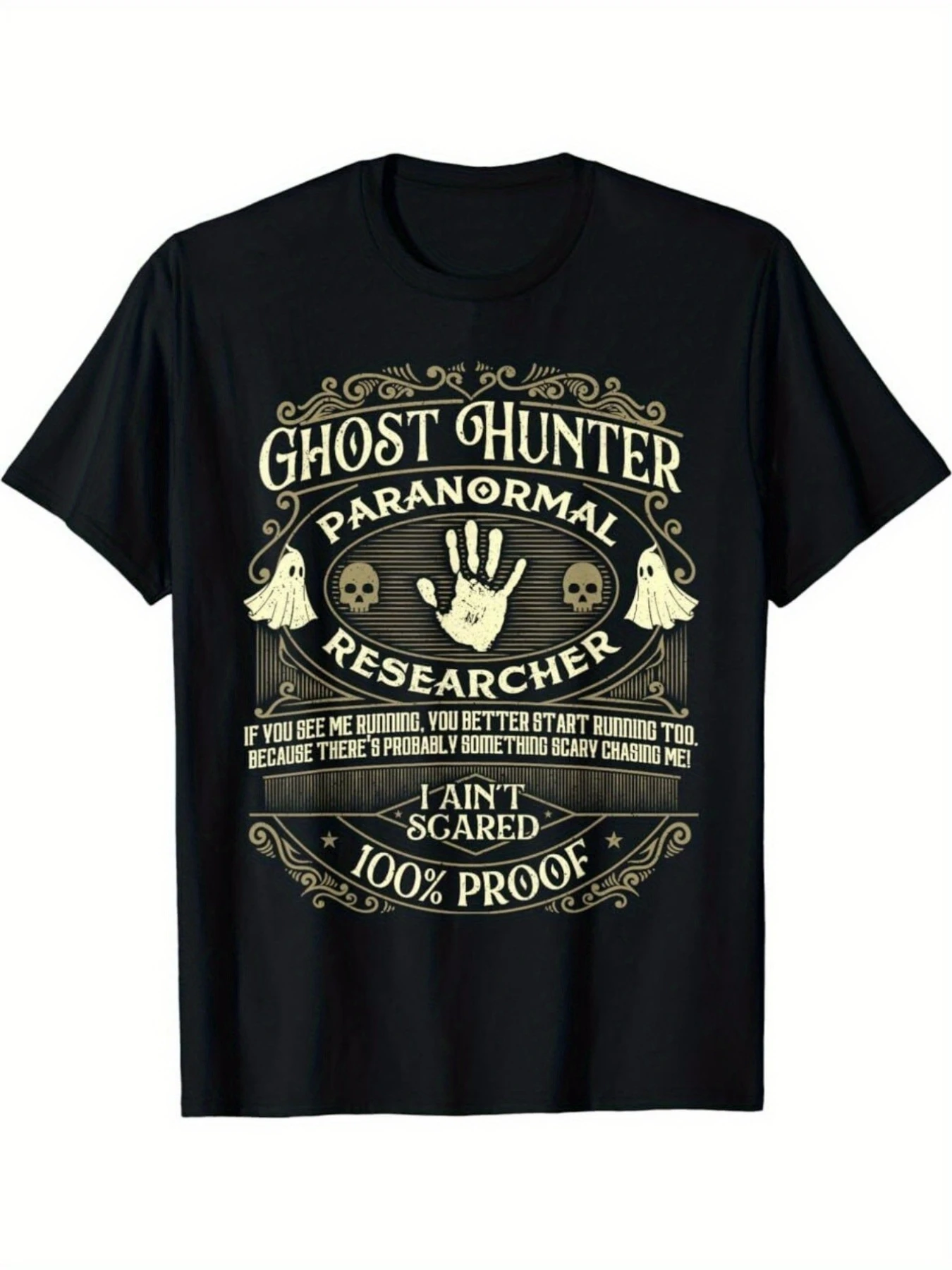 Men's Supernatural Researcher T-shirt, EVP Recorder and Spirit Box Pattern, with Ghost Handprint and EVP Tape Design