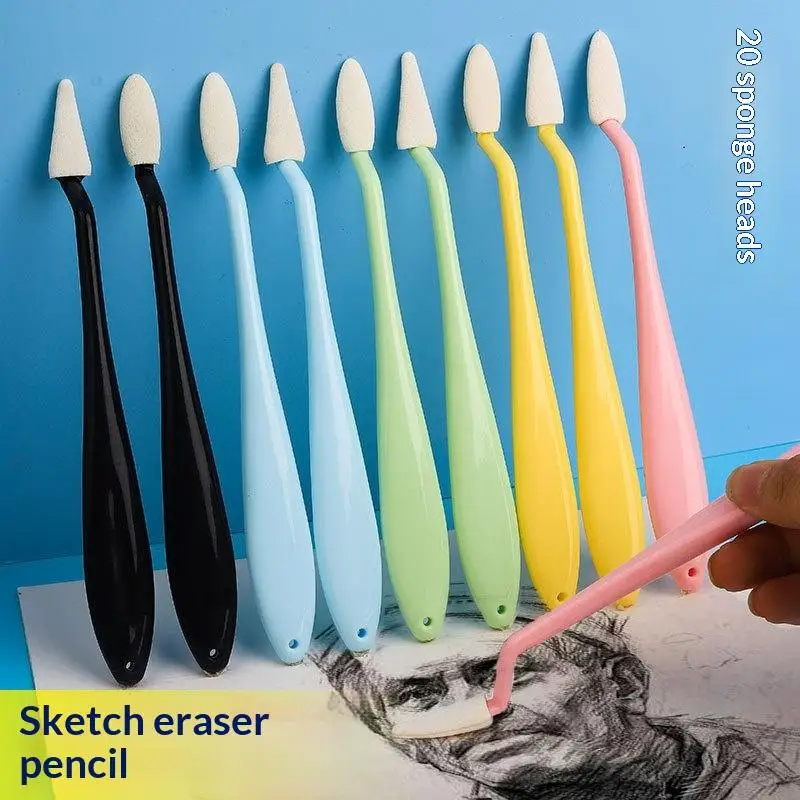 2Pcs Multi-use Sketch Sponge Eraser Pens with 20 Replaceable Heads Colorful Handles for  Shading Sketch Correction Work