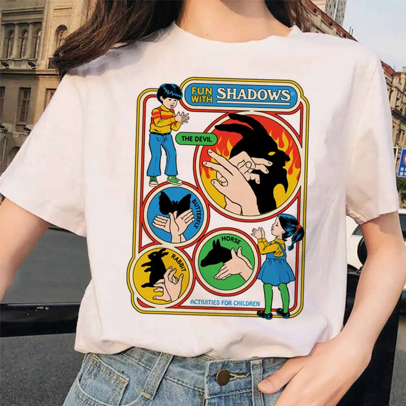 Women Let's Summon Demons Aesthetic Tshirt Harajuku Cartoon Satan Print Loose Summer Casual Streetwear Short Sleeve Tee