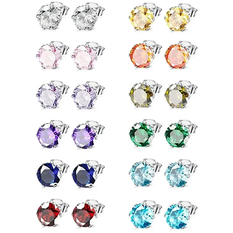 2024 New  Best-selling Classic Six Claw Colorful Zircon Earrings, High End Fashion Jewelry Unisex Mini Color Treasure Earrings