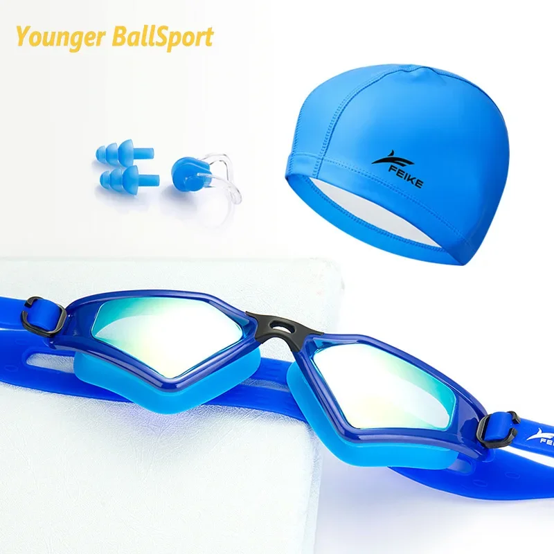 Professional Swimming Goggles Men and Women Silicone Colorful Electroplating Replacement Nose Bridge Goggles Swimming cap set