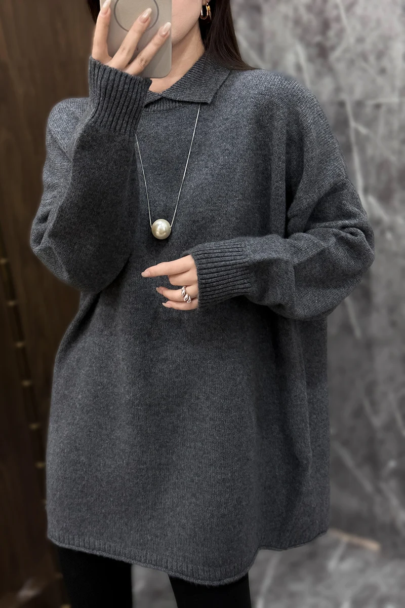 

Женский свитер из 100% мериносовой шерсти, однотонный, с высоким воротом, вязаный, толстый, для осени и зимы, повседневная одежда, мягкий и теплый.