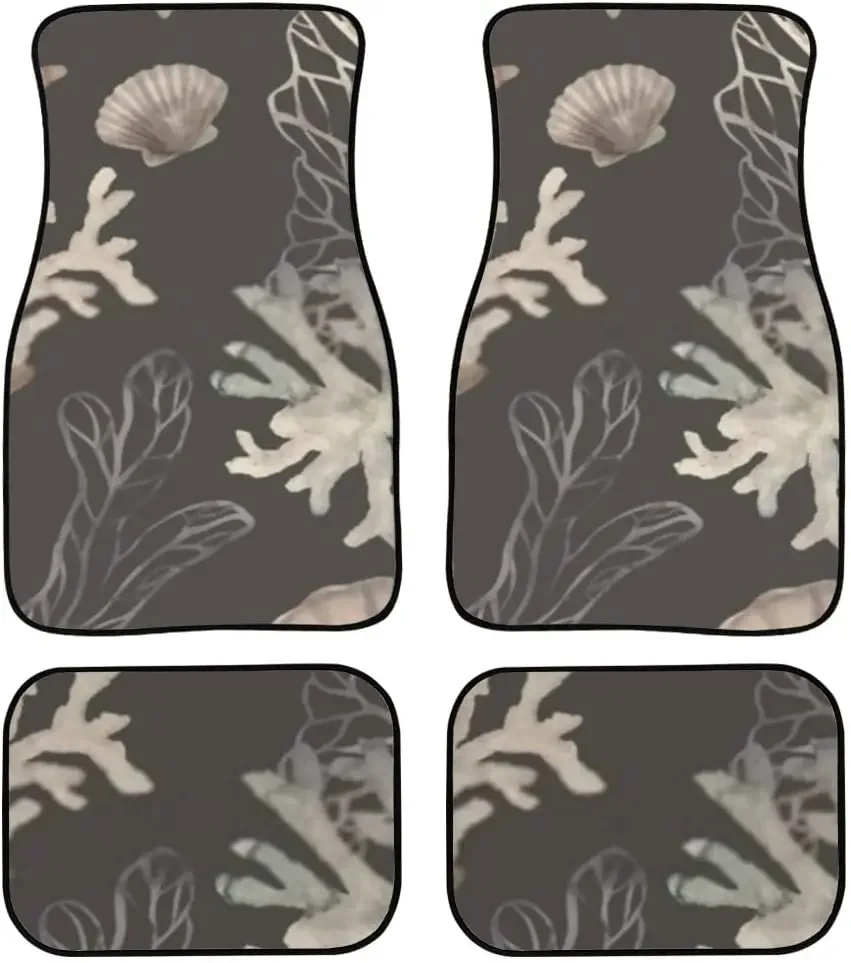 Car Floor Mats Corals Seashells Painted Watercolor Print Design Carpet Car SUV Truck Floor Mats 4 Pcs, Car Mats Rubber