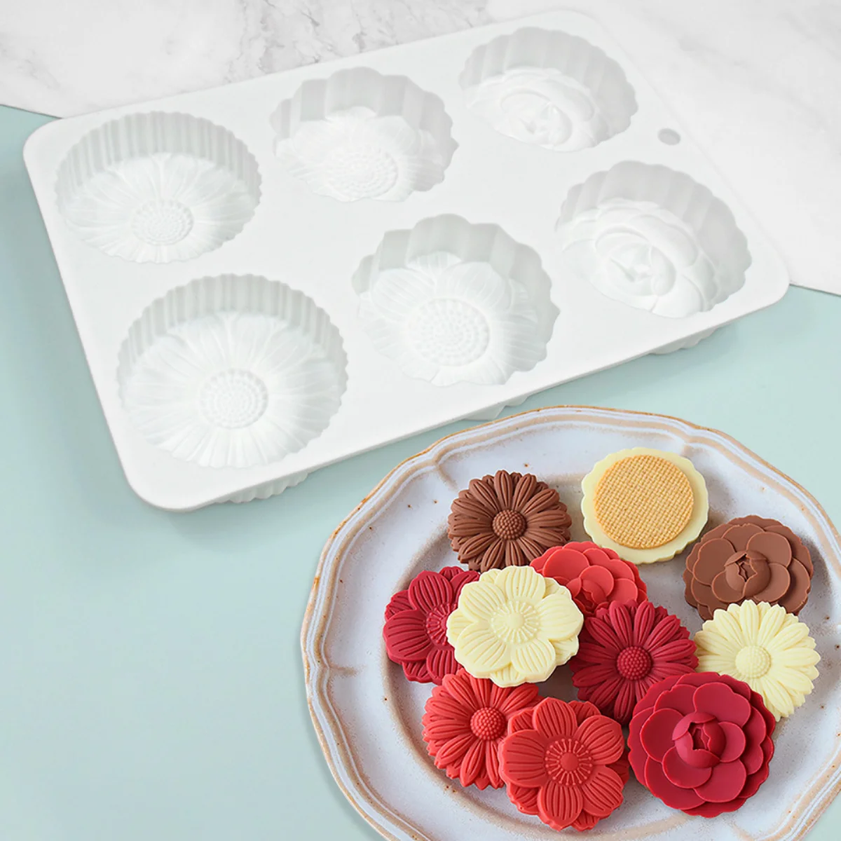 Sunflower Lotus Dessert Silicone Mold Multiple Styles Flower Mousse Cake Chocolate Biscuit Jelly Mooncake Baking Set Soap Mould