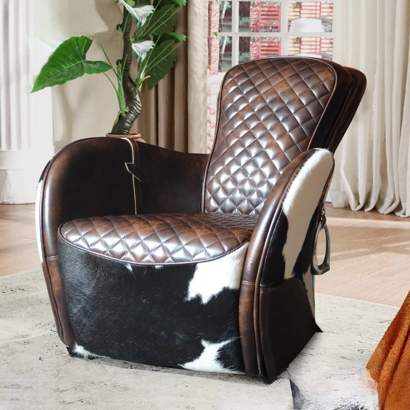 Chair milk cowhide living room recliner leather whiskey cigar bar  creative saddle