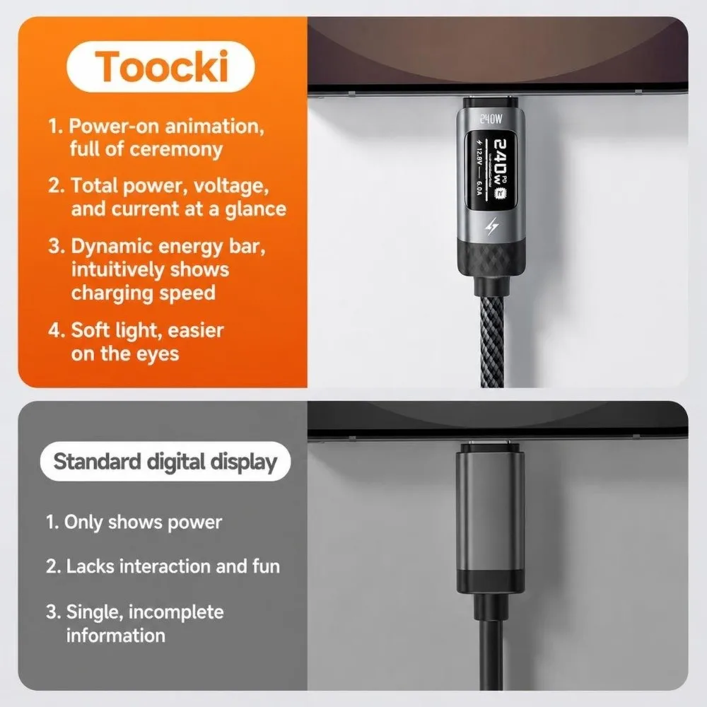 240W USB C Charging Cable Type C To USB C Real Time Readout Fast Charging Cord PD 3.1 for MacBook For Notebook For Mobile