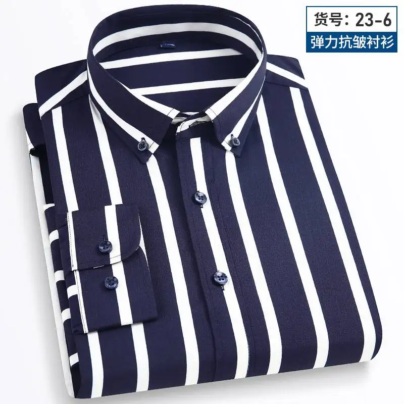 Spring summer men\'s long-sleeved shirt elastic anti-wrinkle tooling business casual free ironing comfortable breathable slim fit