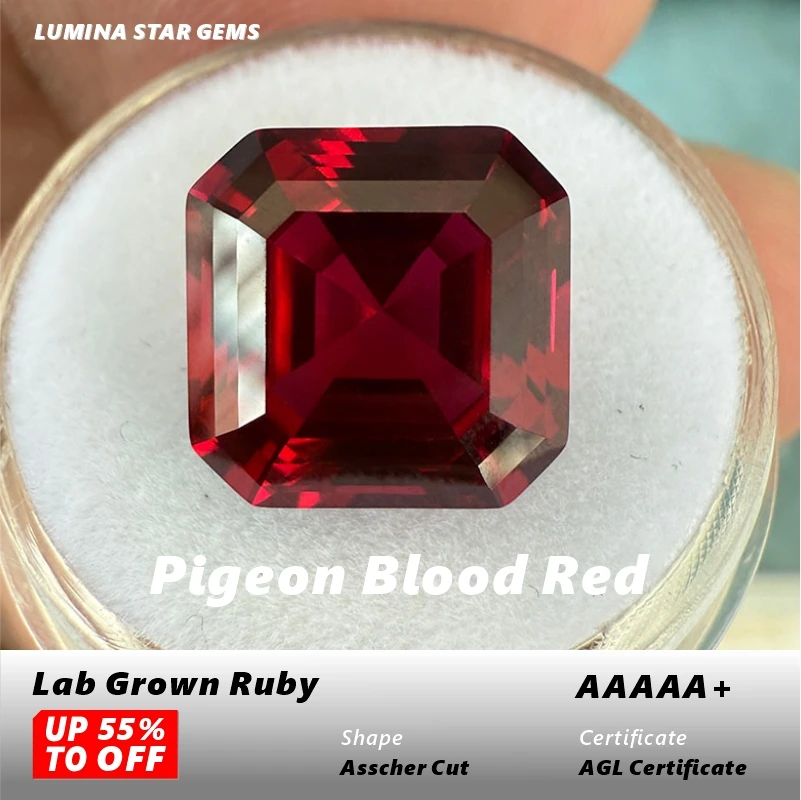 

Lab Grown Ruby Loose Gemstones AAAAA+ Pigeon Blood Red Asscher Cut Charm Beads For DIY Jewelry Selectable AGL Certificate