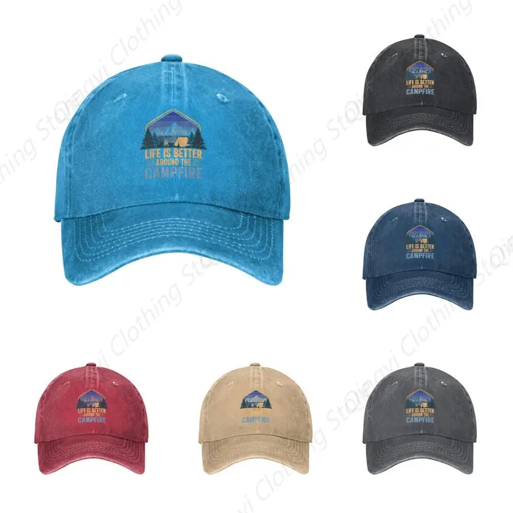 

Life is Better Around The Campfire Baseball Cap for Men Women Hat Adjustable Trucker Hat Golf Dad Hats Blue