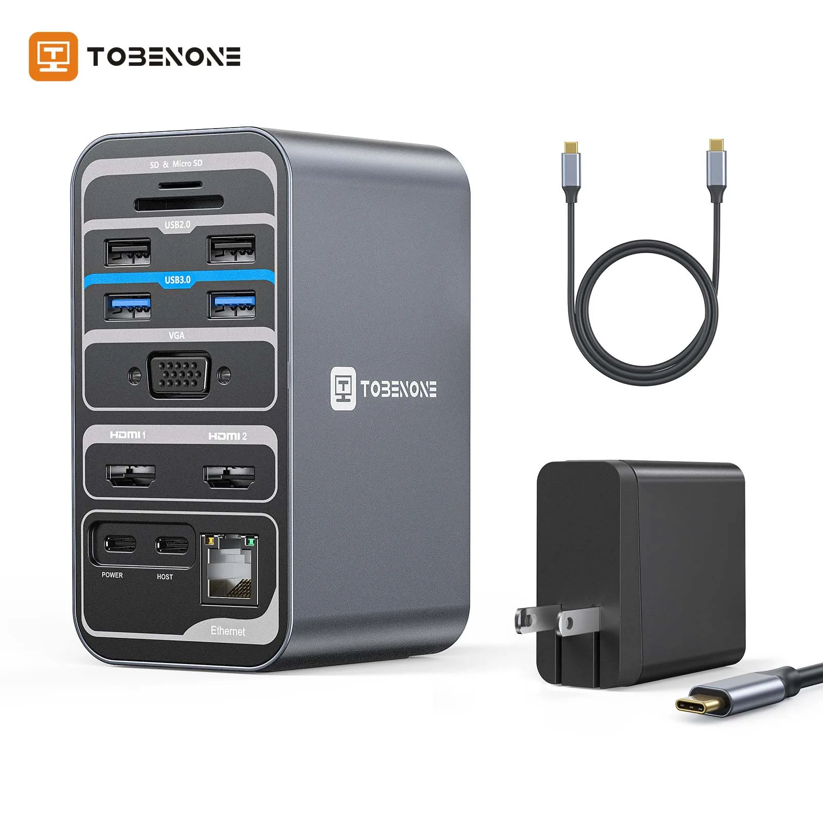 TobenONE 15-in-1 Laptop Docking Station with 2 HDMI 65W Power Supply VGA USB SD/TF Ethernet Audio/Mic For Lenovo, HP, Dell