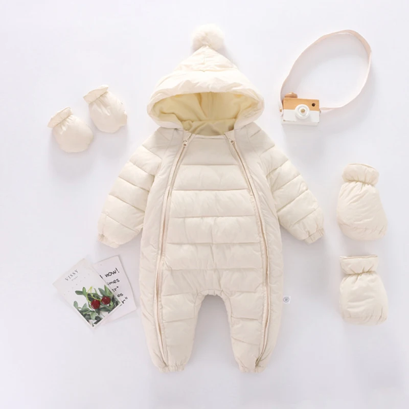 Newborn Winter Romper Baby Snowsuit Plus Velvet Thick Baby Boys Jumpsuit Baby Girls Overalls Toddler Coat Kids Clothes