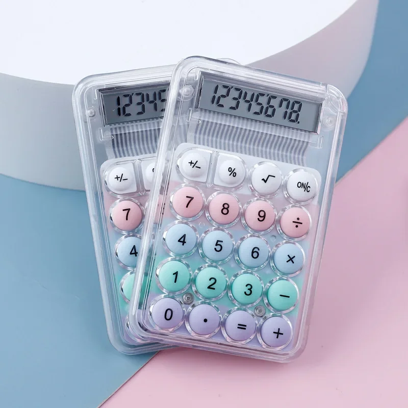 8 Digits Display Silence Widescreen Mini Calculator Students Portable Transparent Electronic Calculator Fashion Daily Use