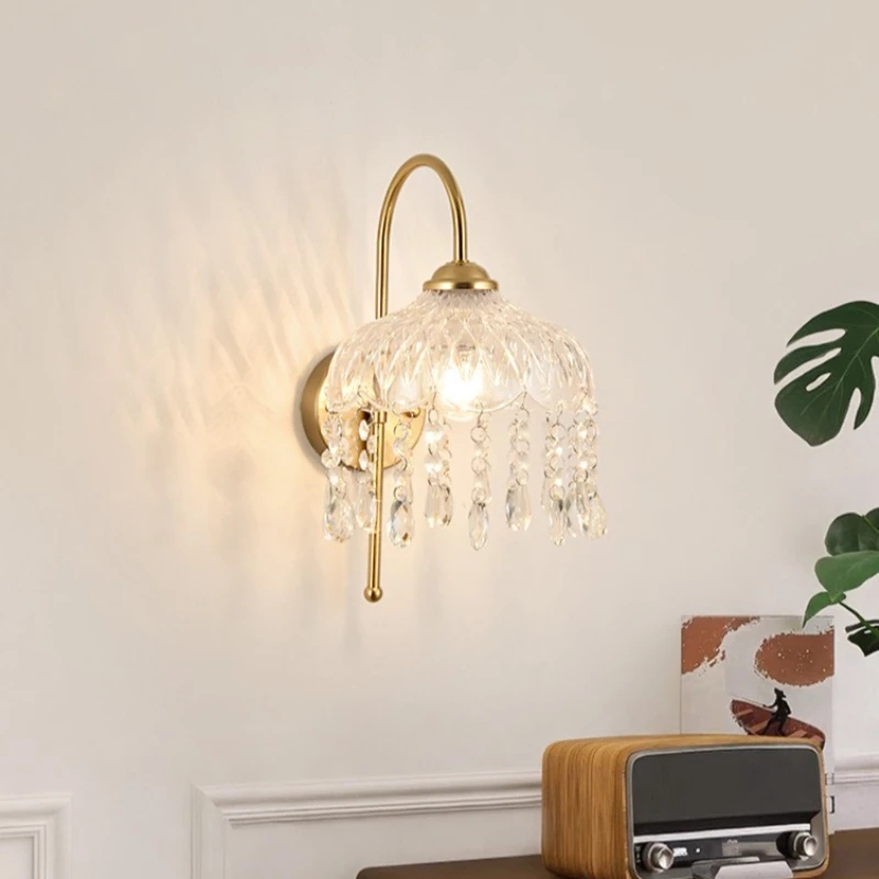 

French Luxury Crystal Wall Lamp Living Room Back View Wall Decoration Aisle Bedside Lamp American Retro Bedroom Crystal Lights