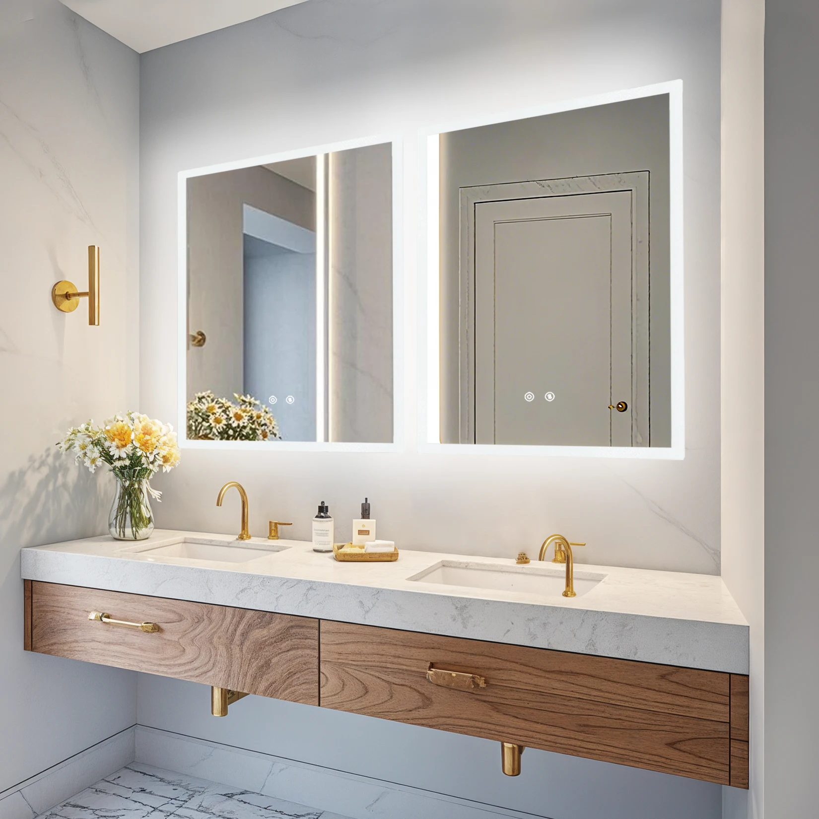 LUVODI Illuminated Bathroom Makeup Mirror,Modern Wall Mounted Bathroom Vanity Mirror Lighted Makeup Mirror with Three Colors Temperature,Fogless,Waterproof IP44