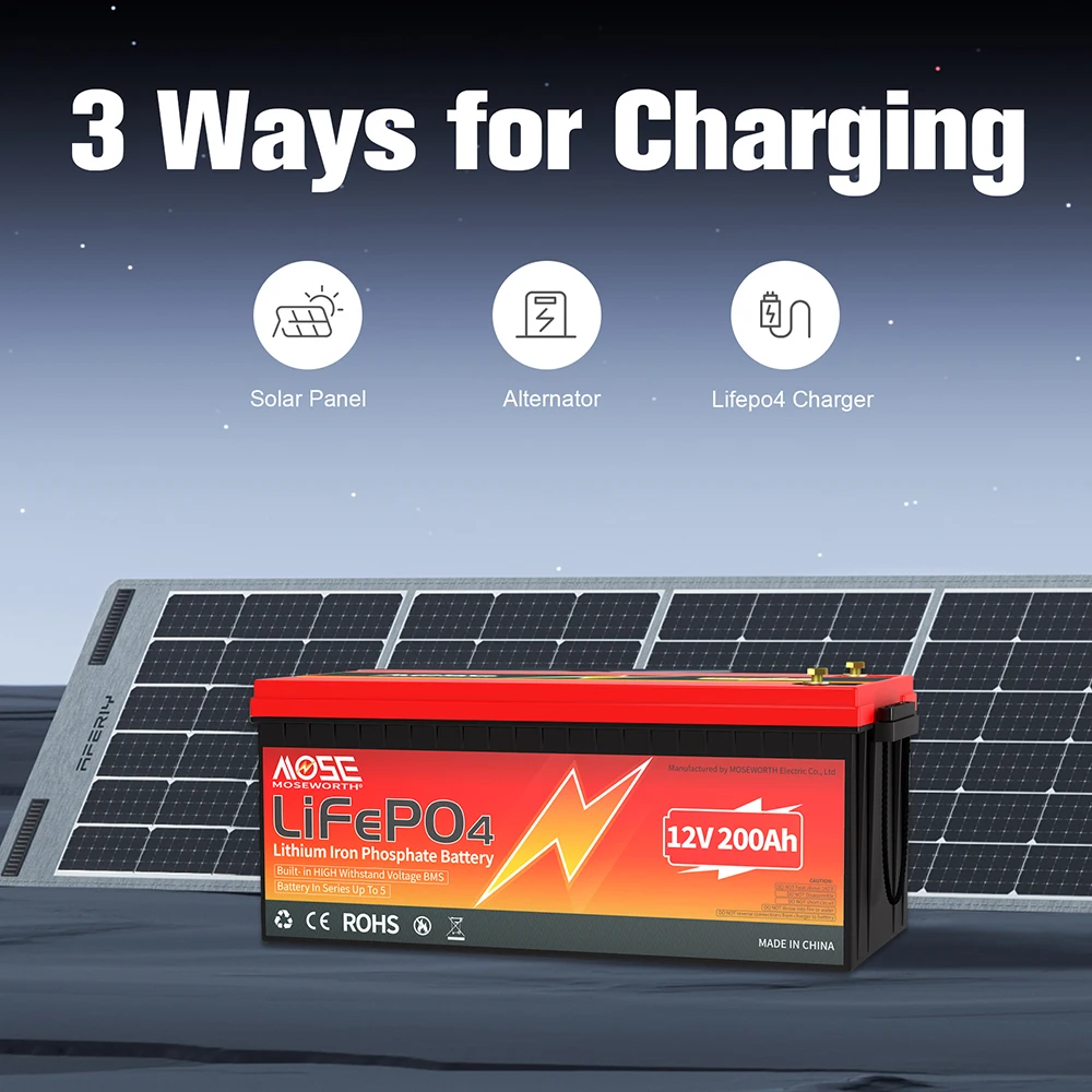 12V 200Ah LiFePO4 Battery With 4S 200A BMS Rechargeable Deep Cycles Lithium Battery 12V For Home RV Off-Grid Off-Road Solar Boat