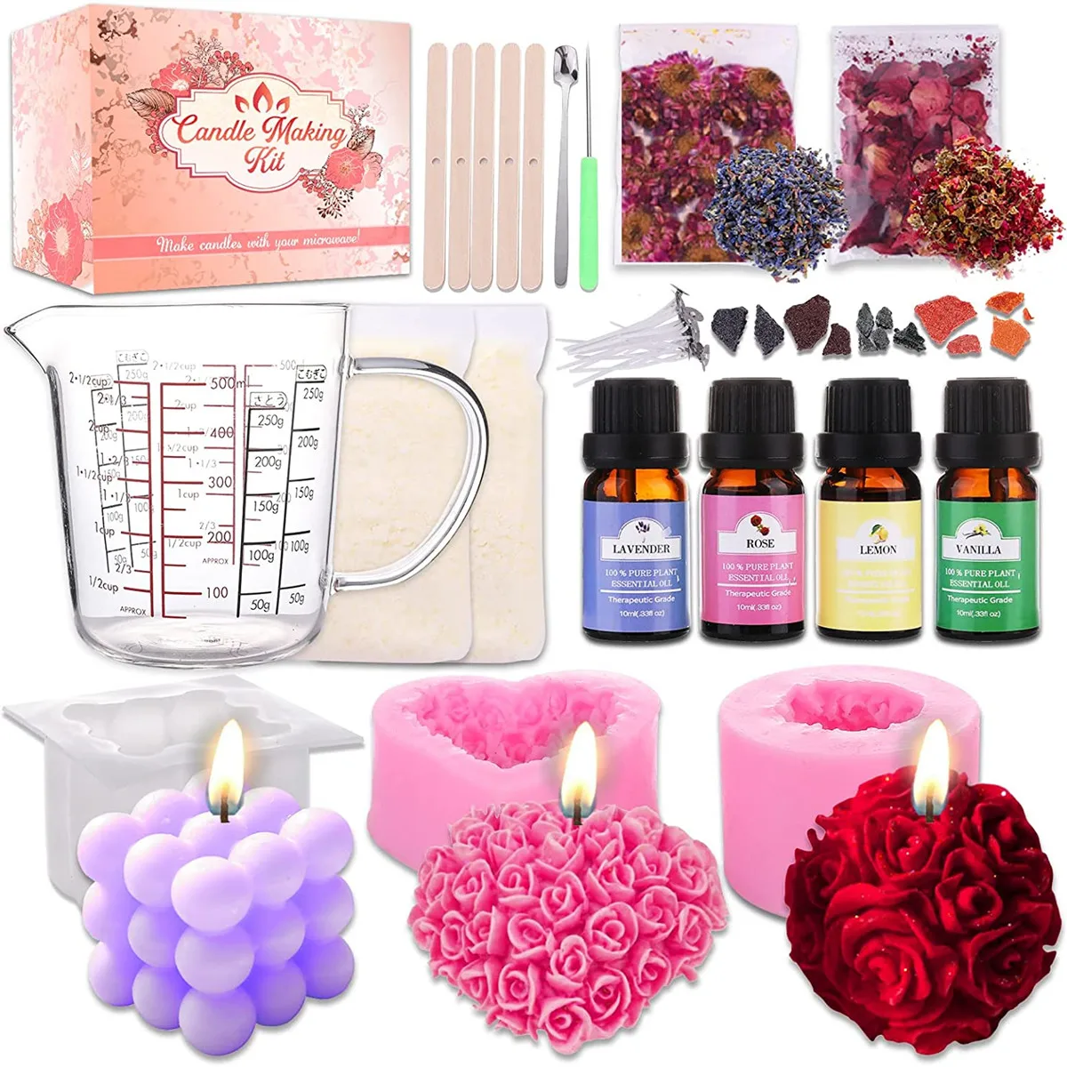 Soy Wax Set Making Kit with Pot Essential Unique Scented Oil with Wicks and Stickers Presents Gifts Women Kids and Adults