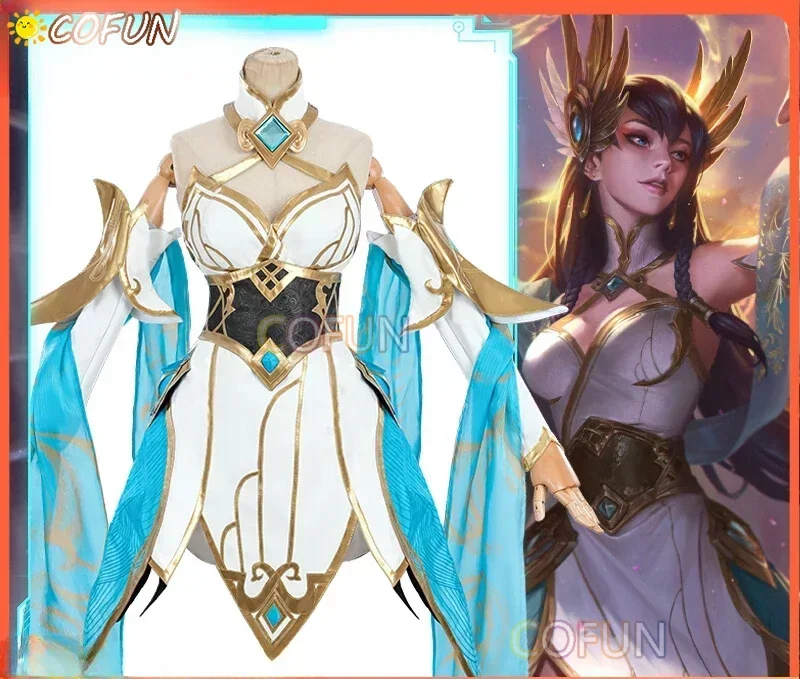 Cofun jogo lol irelia cosplay traje espada divina irelia a lâmina dançarino roupas de halloween feminino anime roupas vestido peruca