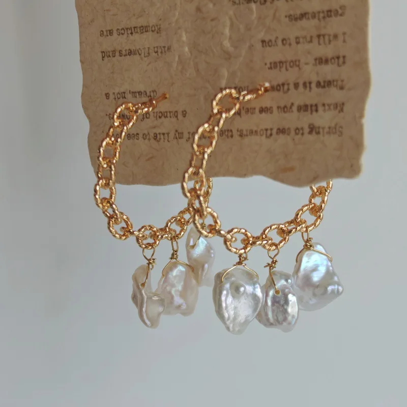 Classic Statement Natural Pearl Tassels Handmade Simple Earrings Small Hoops for Women Valentines Day Earrings Ear Piercing