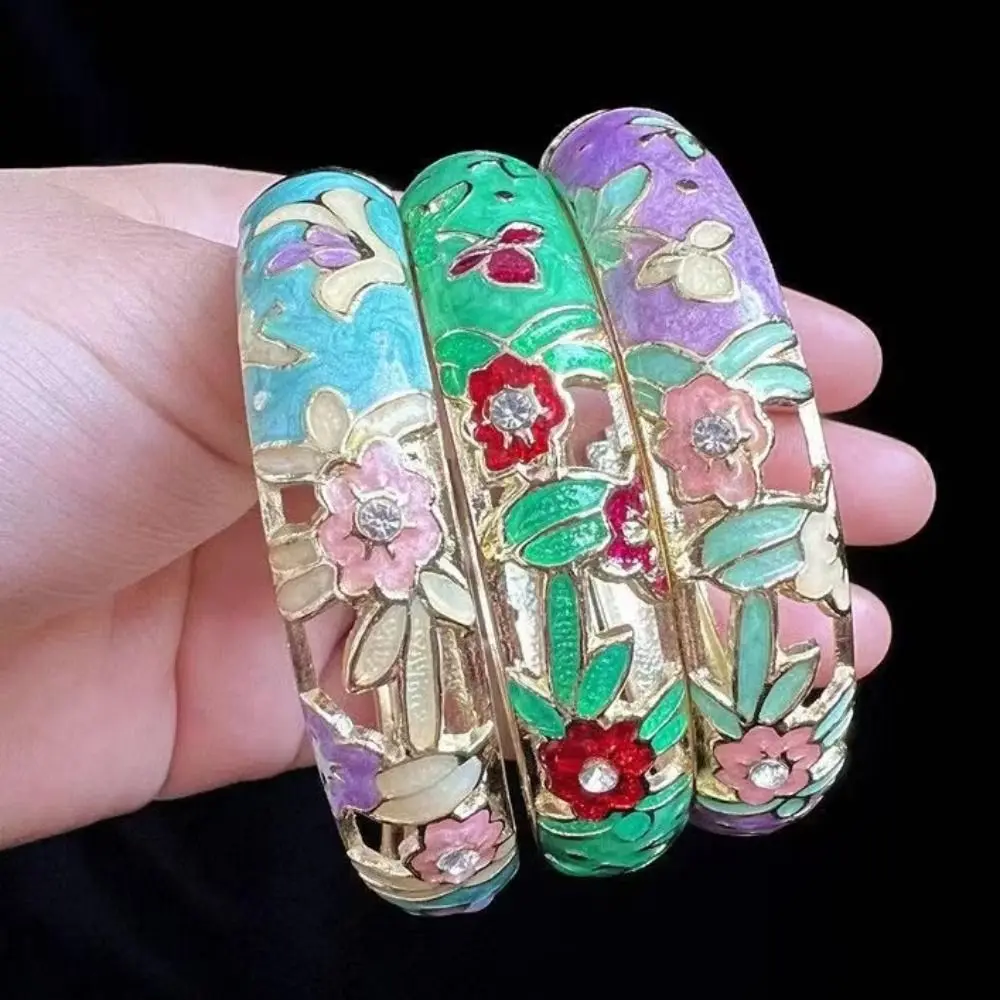 Traditional Chinese Cloisonne Bracelet Classic Chinese Enamel Hollow Flower Bangle Ethnic Vintage Women's Hand Bracelet