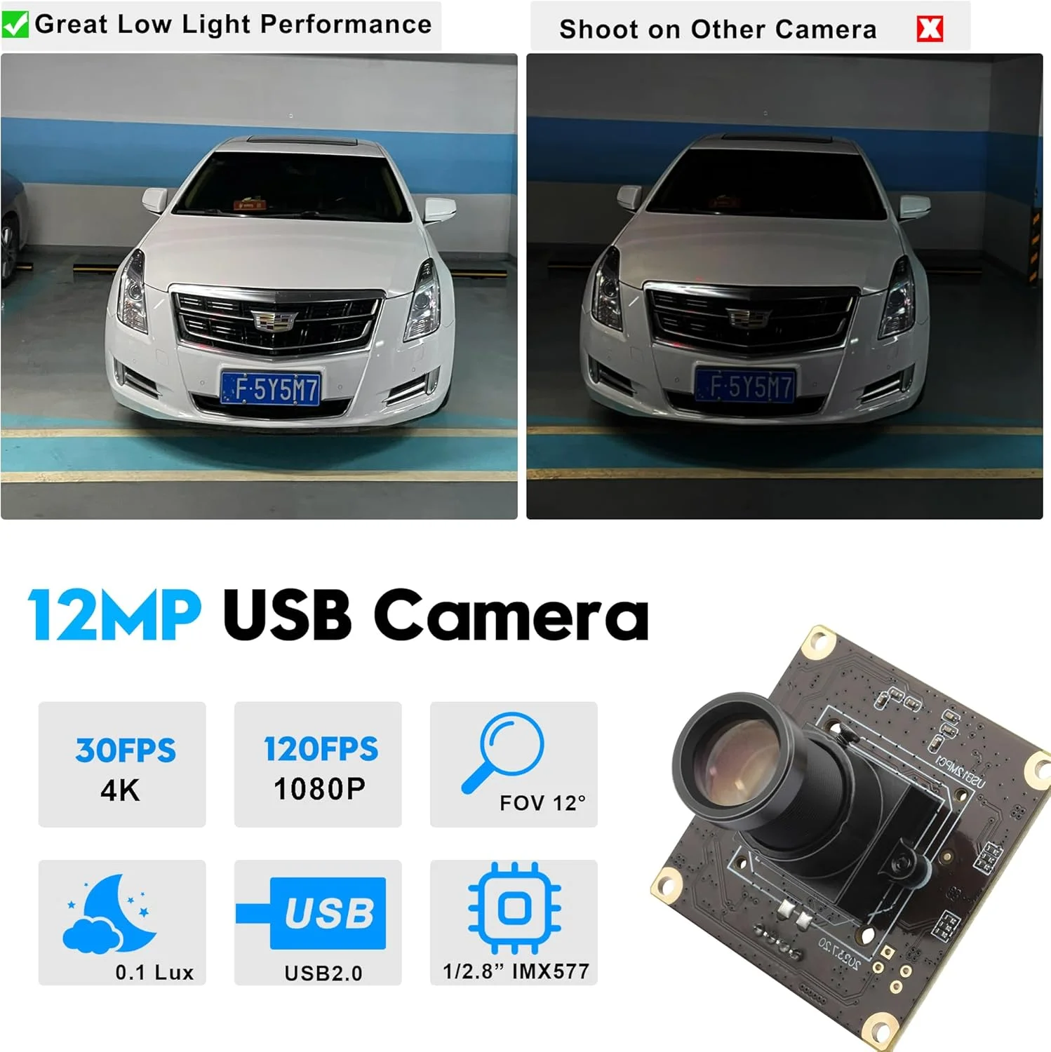 ELP 120fps 1080P 12MP USBカメラモジュール M12 25mmレンズ 低照度 