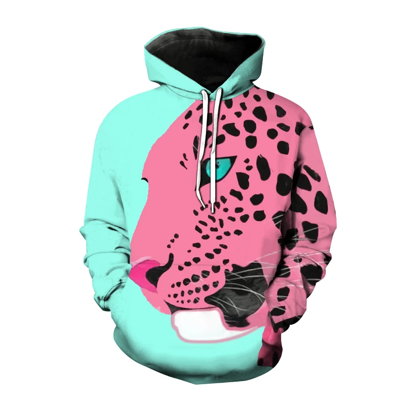 Hoodie hewan motif macan tutul, baju atasan anak-anak, pullover bertudung ukuran besar, Hoodie motif Zebra 3D