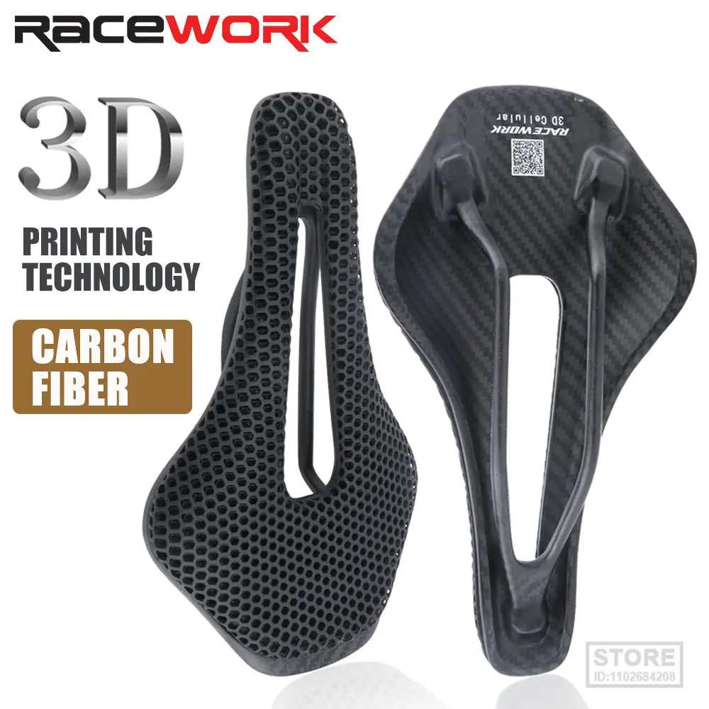 

RACEWORK 3D Printed Carbon Fiber Saddle MTB Road Bike Ultralight Hollow Seat Mountain Bicycle Honeycomb Breathable Saddles