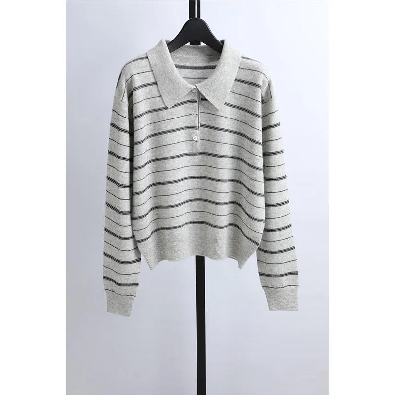 

Casual Striped Wool Knitwear Straight Leg Elastic Waist Women's Sweater Knitted Long Sve Crew Ne Pullover Winter Faion