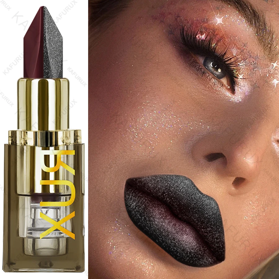 11 Farben, zweifarbiger Lippenstift, Lila, Schwarz, Glitzer, matt, 1 Stück, Lippenstifte, Make-up, einfach zu verwenden, Lippentönung, Make-up, Geschenke, Rot, Schwarz, Kosmetik – Detail 2